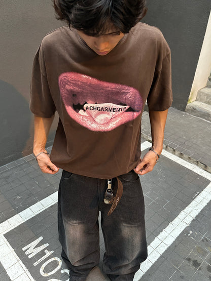 Hoodie zipper & Tee brown Lips