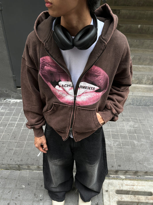 Hoodie zipper & Tee brown Lips