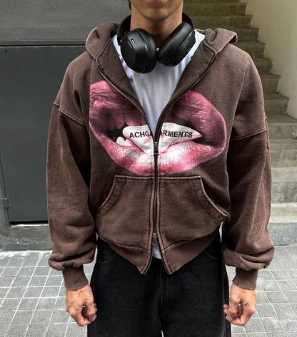 Hoodie zipper & Tee brown Lips